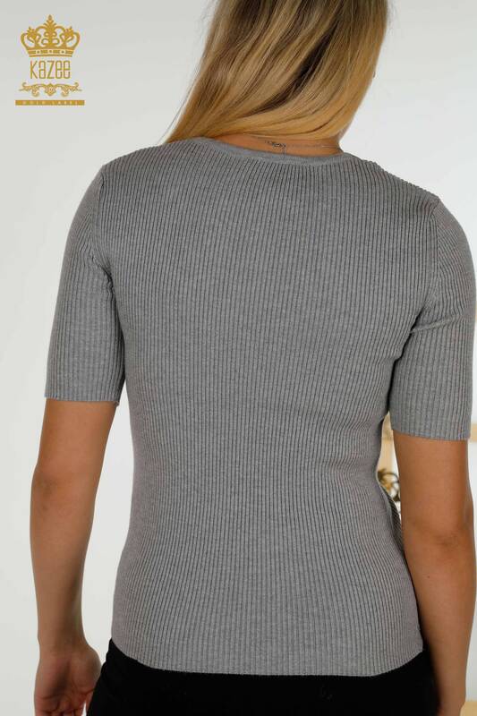 Женский трикотажный свитер оптом - с коротким рукавом - серый - 30397 | КАZEE