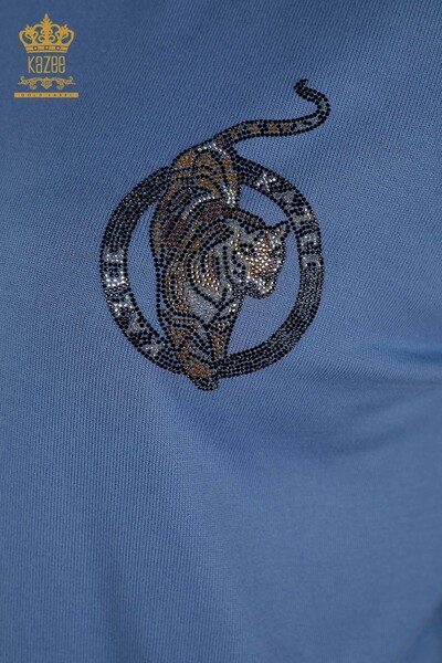Женский трикотажный свитер оптом - с коротким рукавом - синий - 30328 | КАZEE - Thumbnail