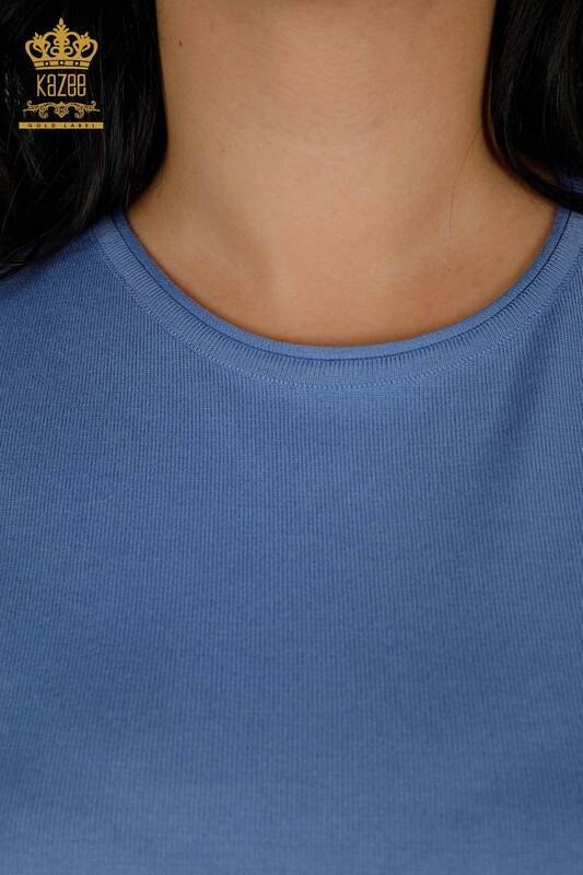 Женский трикотажный свитер оптом - с коротким рукавом - синий - 30328 | КАZEE
