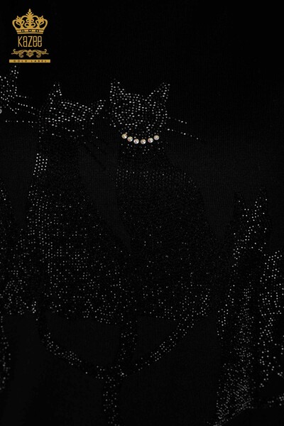 женский трикотаж свитер оптом кошка с рисунком черный - 16969 | КАZEE - Thumbnail