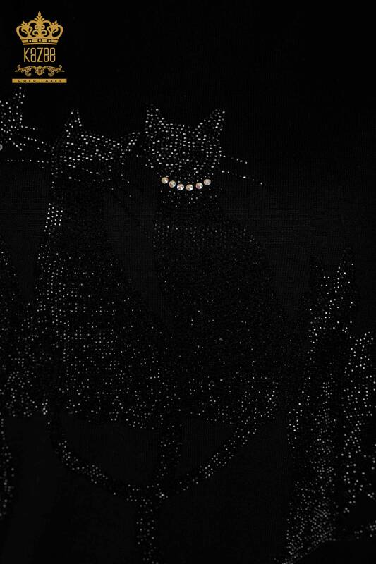 женский трикотаж свитер оптом кошка с рисунком черный - 16969 | КАZEE