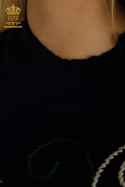 женский трикотаж свитер оптом с красочным узором темно-синий - 15844 | КАZEE - Thumbnail