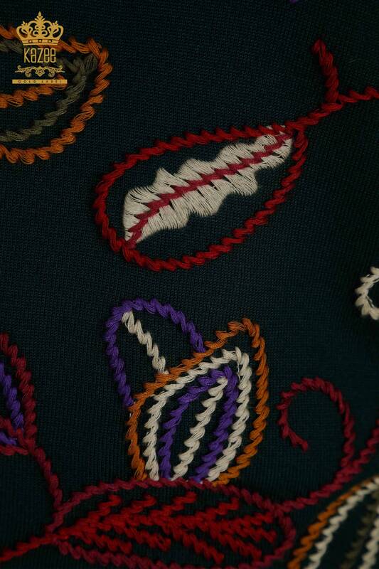 женский трикотаж свитер оптом красочный узор темно-зеленый - 15844 | КАZEE