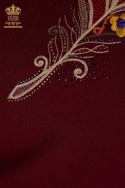 Женский вязаный свитер оптом - Разноцветная вышивка - Фиолетовый - 30147 | КАZEE