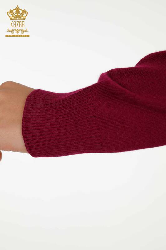Женский вязаный свитер оптом - Разноцветная вышивка - Фиолетовый - 30147 | КАZEE