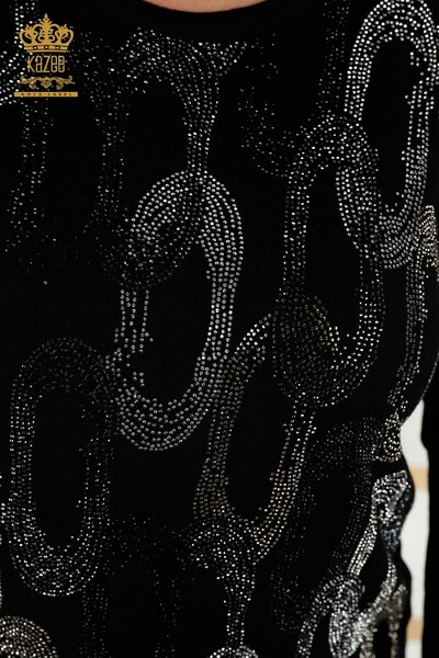 Женский трикотаж Свитер оптом - Кристалл Вышитый камень - Черный - 16964 | КАZEE - Thumbnail