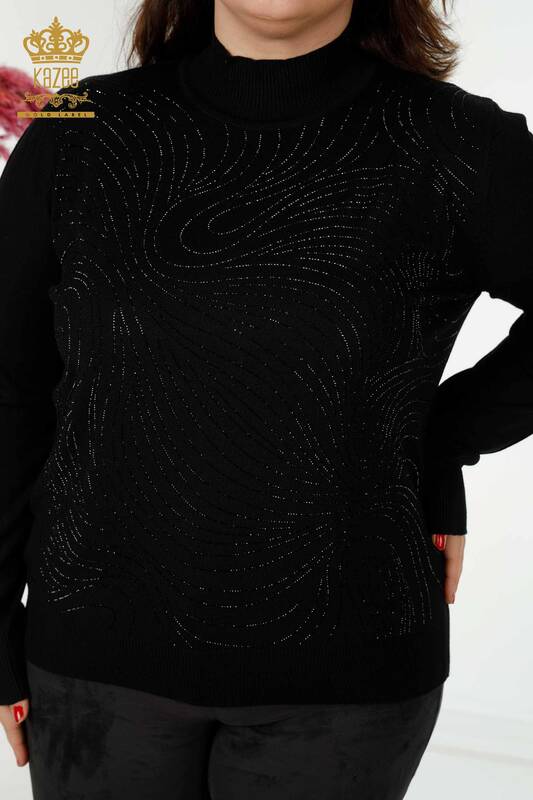 женский трикотаж свитер оптом хрустальный камень вышитый черный - 30018 | КАZEE