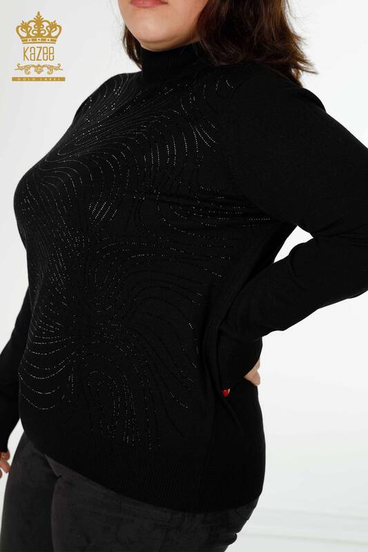 женский трикотаж свитер оптом хрустальный камень вышитый черный - 30018 | КАZEE