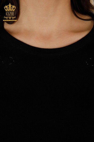 Женский трикотажный свитер оптом вышитый хрустальным камнем черный - 30210 | КАZEE - Thumbnail