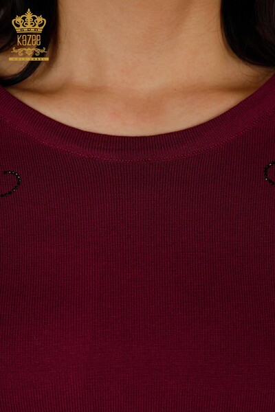 Женский трикотажный свитер оптом Вышитый хрустальным камнем Фиолетовый - 30210 | КAZEE - Thumbnail