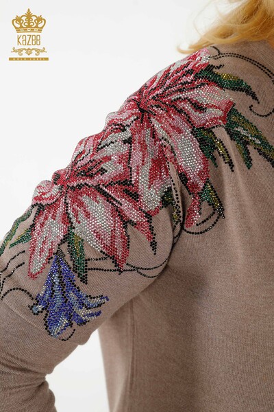 Женский свитер оптом - Кристалл Вышитый камень - Норка - 30230 | КАZEE - Thumbnail