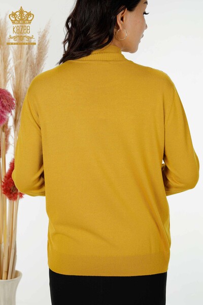 женский трикотаж свитер оптом кристалл камень вышитый шафран - 30008 | КАZEE - Thumbnail