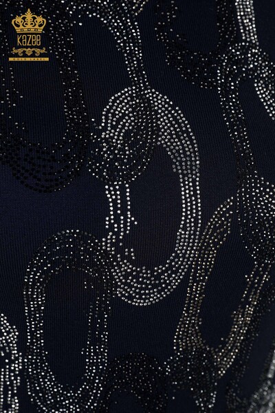 Женский трикотажный свитер оптом - Кристаллы Вышитые камнями - Темно-синий - 16964 | КАZEE - Thumbnail
