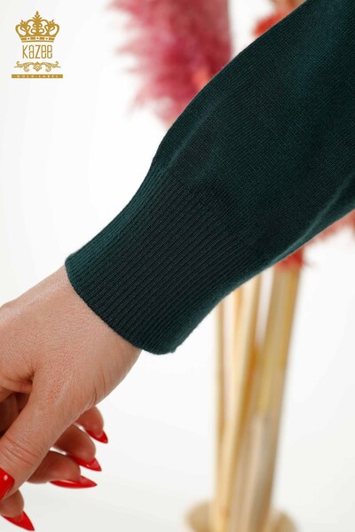 Женский свитер оптом - Кристалл Вышитый камень - Темно-зеленый - 16964 | КАZEE - Thumbnail