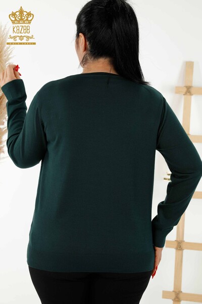 Женский свитер оптом - Кристалл Вышитый камень - Темно-зеленый - 16964 | КАZEE - Thumbnail
