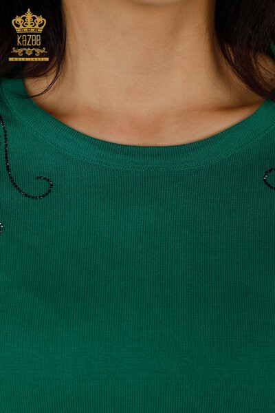 Женский трикотаж Свитер оптом Кристалл Вышитый камень Зеленый - 30210 | КАZEE - 3