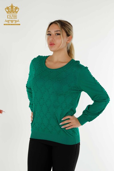 Женский вязаный свитер с круглым вырезом оптом, зеленый - 16740 | КАZEE