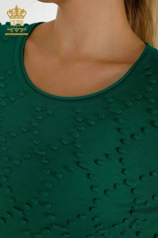 Женский вязаный свитер с круглым вырезом оптом, зеленый - 16740 | КАZEE