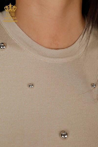 Женский трикотаж свитер оптом круглый вырез без рукава с камнями - 16955 | КАZЕЕ - Thumbnail