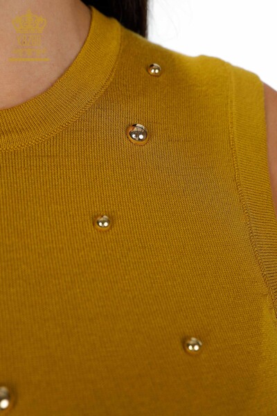 Женский трикотаж свитер оптом круглый вырез без рукава с камнями - 16955 | КАZЕЕ - Thumbnail