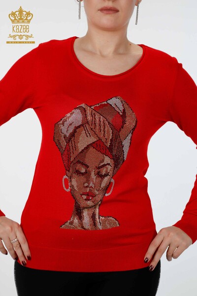 Женский трикотаж свитер оптом круглый вырез девушка африканка с камнями - 15728 | КАZЕЕ - Thumbnail