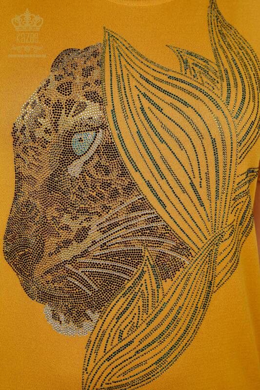Женский трикотаж свитер оптом круглый вырез леопард с узорами листья из камней - 16949 | КАZЕЕ