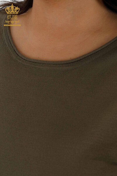 Женский трикотаж свитер оптом круглый вырез на рукаве вышивка узорами - 16983 | КАZЕЕ - Thumbnail