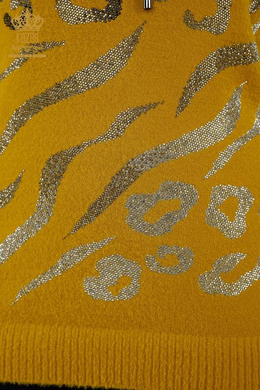 Женский трикотаж Свитер оптом - Леопард Вышитый камень - Шафран - 40004 | КАZEE