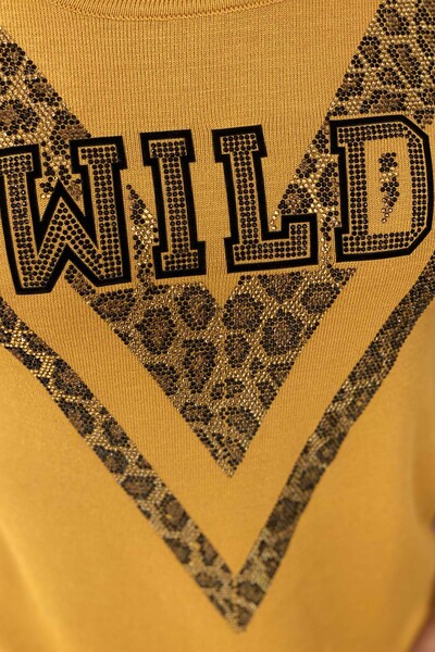 оптом женский трикотаж свитер с леопардовым принтом вышитый камнем - 16478 | КАZEE - Thumbnail