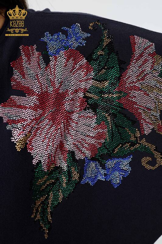 Женский трикотаж свитер оптом летучая мышь на плече цветок с камнями - 16190 | КАZЕЕ