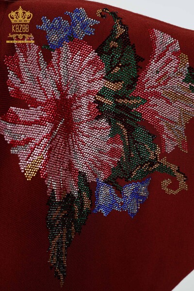 Женский трикотаж свитер оптом летучая мышь на плече цветок с камнями - 16190 | КАZЕЕ - Thumbnail