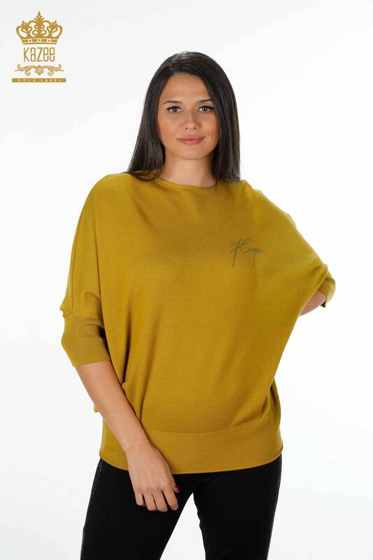 Женский трикотаж свитер оптом летучая мышь с логотипом фирмы из камней - 16739 | КАZЕЕ