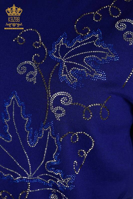 Женский трикотажный свитер оптом с вышивкой листьев Сакс - 30654 | КАZEE