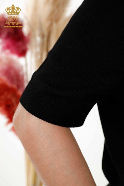 Женский трикотажный свитер оптом - с узором в виде листьев - черный - 30017 | КАZEE - Thumbnail