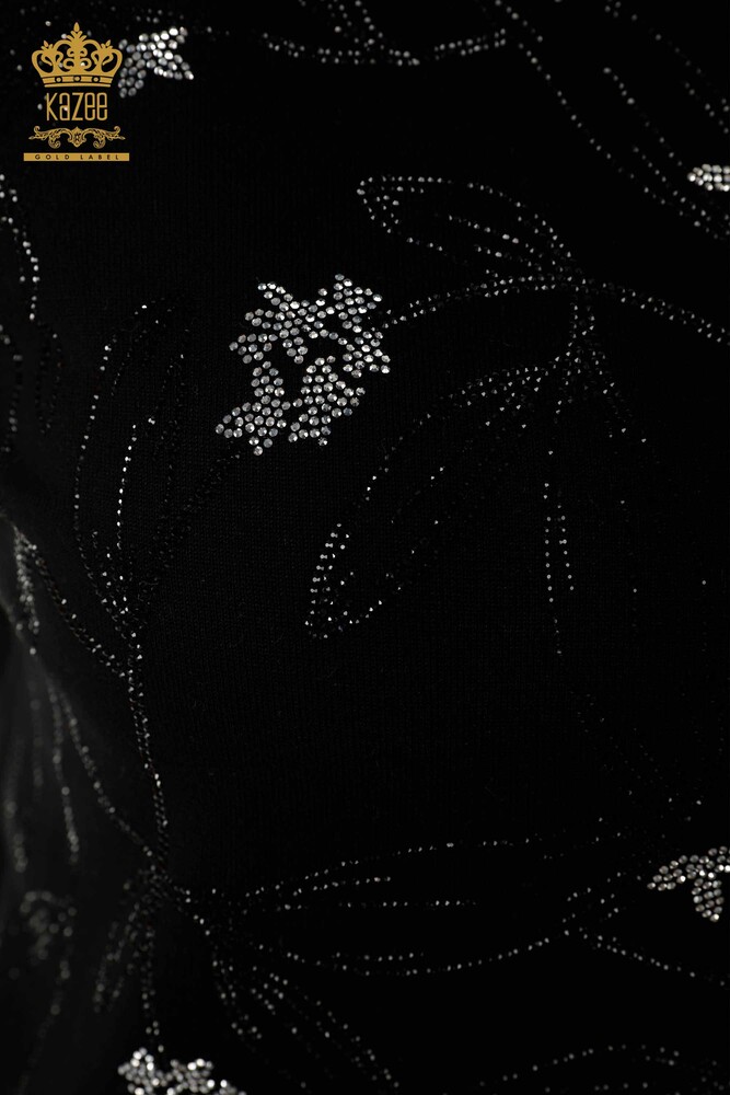 Женский свитер оптом - с узором в виде листьев - черный - 30240 | КАZEE - 2