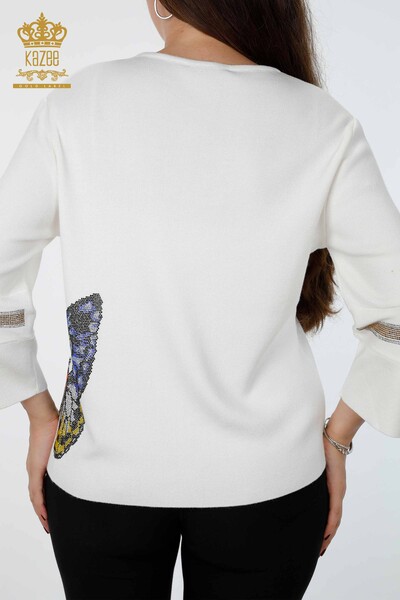 Женский трикотаж свитер оптом лодочка разрез в локтях бабочка с камнями - 16474 | КАZЕЕ - Thumbnail