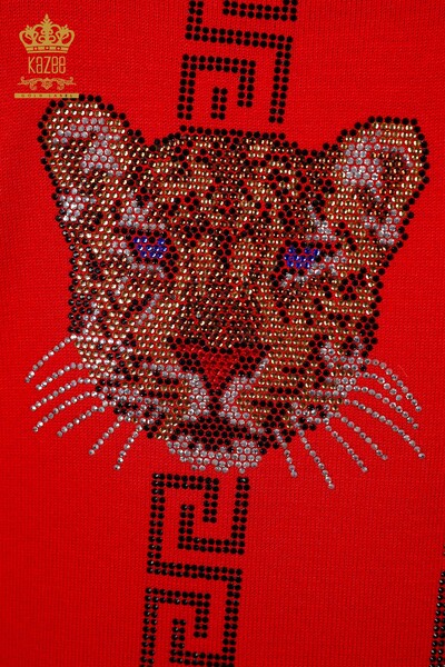 Женский трикотаж свитер оптом лодочка вырез с камнями лицо тигра - 16556 | КАZЕЕ - Thumbnail