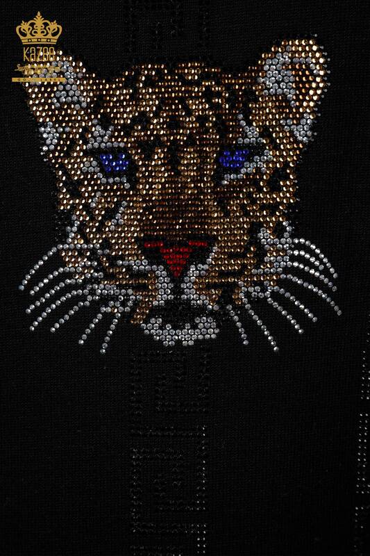 Женский трикотаж свитер оптом лодочка вырез с камнями лицо тигра - 16556 | КАZЕЕ