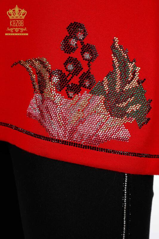 Женский трикотаж свитер оптом лодочка вырез с цветочным узором из камней - 16943 | КАZЕЕ