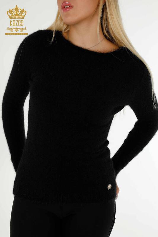 Женский вязаный свитер с логотипом из черной ангоры оптом - 18432 | КАZEE
