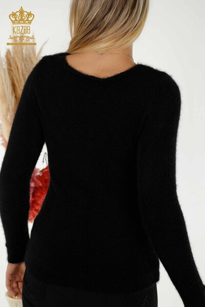 Женский вязаный свитер с логотипом из черной ангоры оптом - 18432 | КАZEE - Thumbnail