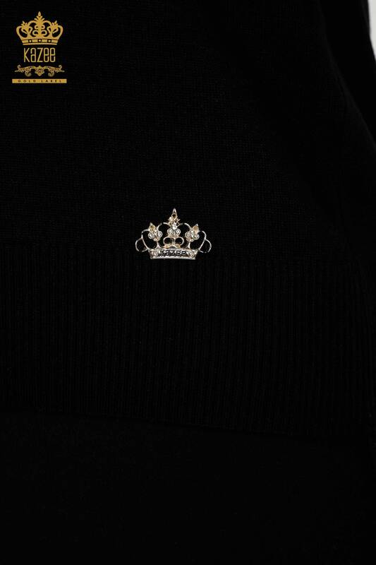 Женский трикотажный свитер оптом - Базовый - С логотипом - Черный - 30254 | КАZEE
