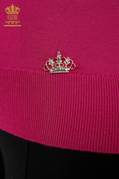 Женский трикотажный свитер оптом - Базовый - С логотипом - Фуксия - 30213 | КАZEE - 2