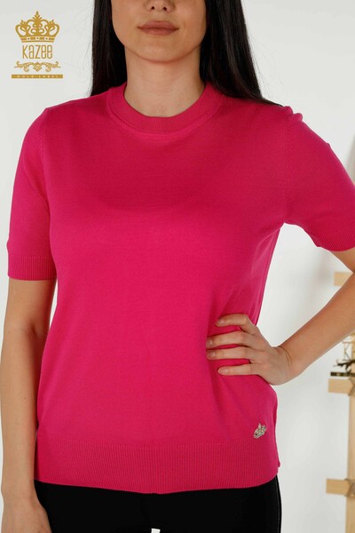 Женский трикотажный свитер оптом - Базовый - С логотипом - Фуксия - 30254 | КАZEE - Thumbnail