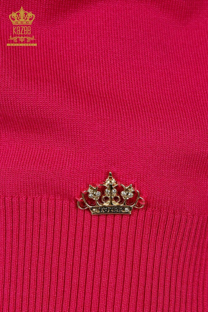 Женский трикотажный свитер оптом - Базовый - С логотипом - Фуксия - 30254 | КАZEE - 5