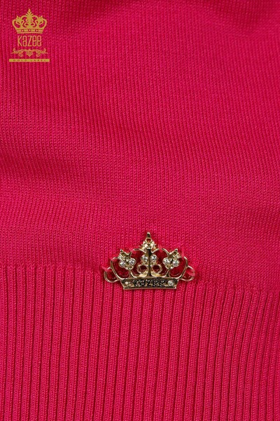 Женский трикотажный свитер оптом - Базовый - С логотипом - Фуксия - 30254 | КАZEE - 5