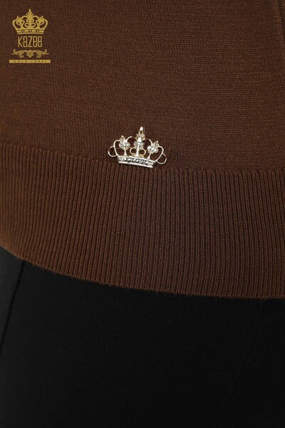 Женский трикотажный свитер оптом - Базовый - С логотипом - Коричневый - 30181 | КАZEE - Thumbnail