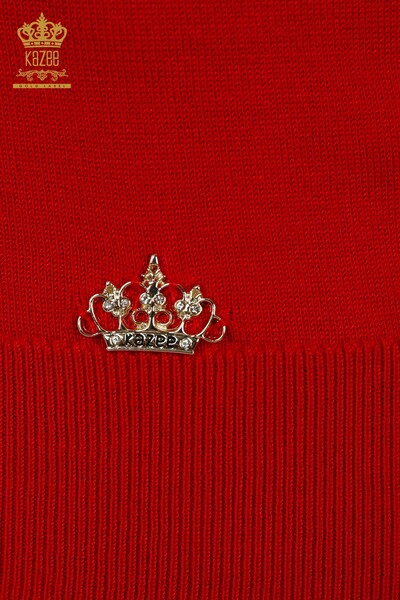 Женский трикотажный свитер оптом - Базовый - С логотипом - Красный - 30181 | КАZEE - Thumbnail
