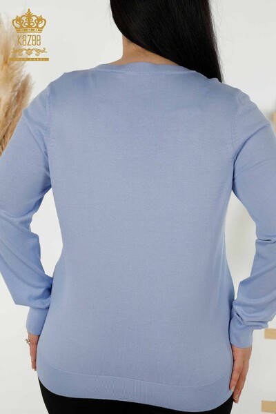 Женский трикотажный свитер оптом - Базовый - Логотип - Синий - 30181 | КАZEE - Thumbnail