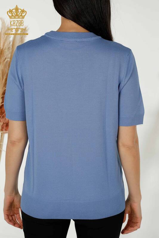 Женский трикотажный свитер оптом - Базовый - Логотип - Синий - 30254 | КАZEE